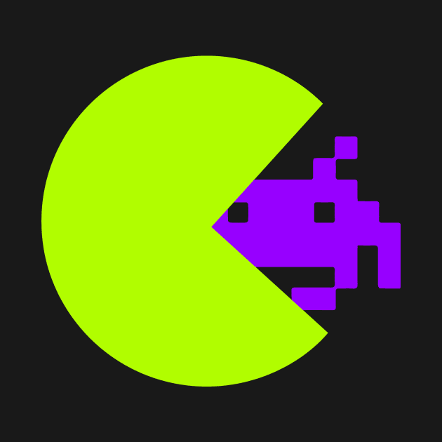 PACMAN vs SPACE INVADER GREEN NEON by BITLY