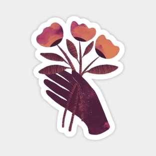 Brown hand with brown orange and pink flowers for you Magnet