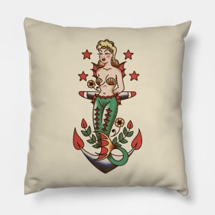 American Traditional Nautical Mermaid and Anchor Pillow