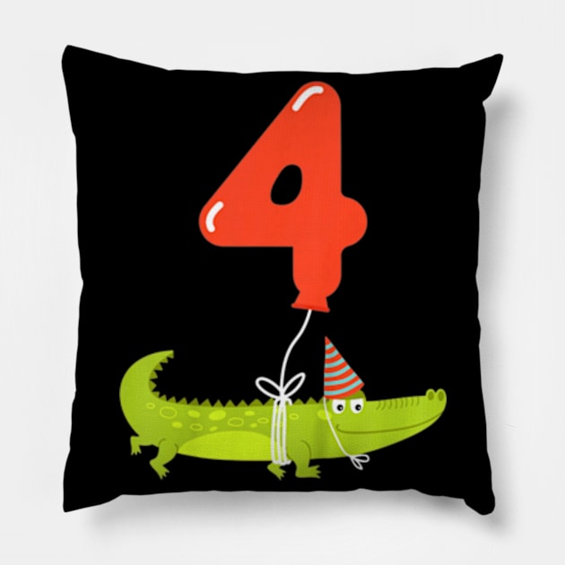 Kids 4th Birthday Shirt  4 Year Old Alligator Crocodile Pillow by AstridLdenOs