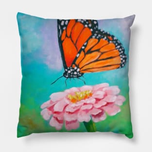 Vibrant orange butterfly on a flower Pillow