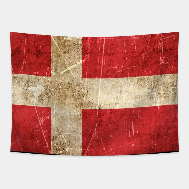 Vintage Aged and Scratched Danish Flag Tapestry by jeffbartels