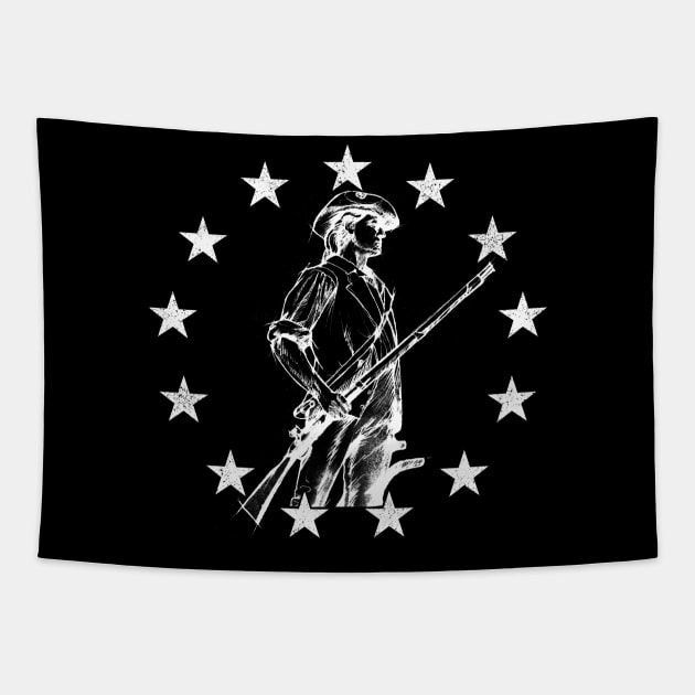 Concord Minuteman Drawing, White Tapestry by cartogram