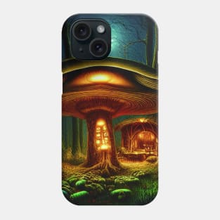 Magical Big Cottage Mushroom House with Lights in Forest with High Trees, Mushroom Aesthetic Phone Case