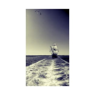 Boat and seagull - bnw cross T-Shirt