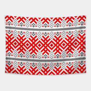 Unity - Force Protection Abundance - Ethno Ukrainian Traditional Pattern - Slavic Ornament Red Black Tapestry