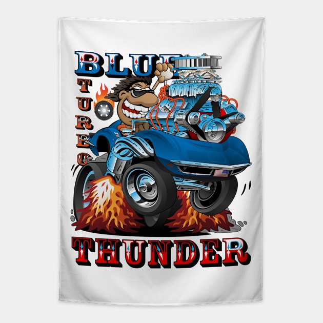 Blue Thunder Race Car Tapestry by black8elise