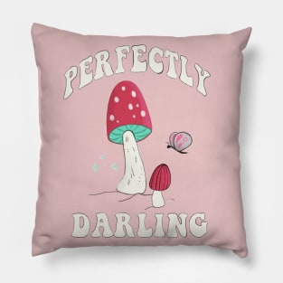 Perfectly Darling Mushroom and Butterfly Cottagecore Aesthetic Pillow