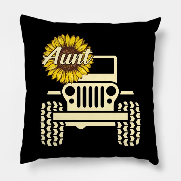 Jeep Sunflower Jeep Aunt Jeep Women Pillow by Jane Sky