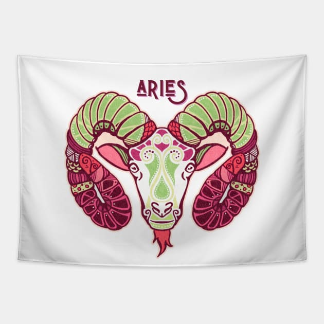 Vibrant Zodiac Aries Tapestry by Mazzlo Shop