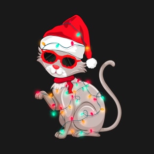 Funny santa kitten christmas tree light cat T-Shirt