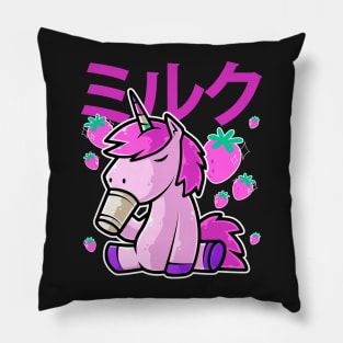 Cute Unicorn Japanese Kawaii Strawberry Milk Shake print Pillow