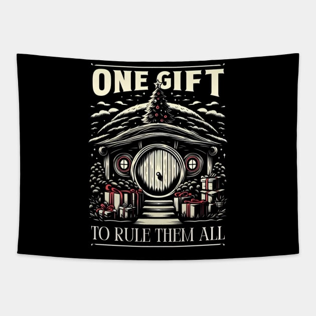 One Gift to Rule Them All - Black - Funny Christmas Fantasy Tapestry by Fenay-Designs