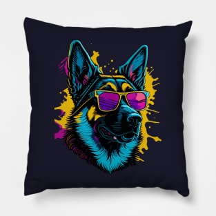 Neon German Shepherd with Sunglasses Pillow