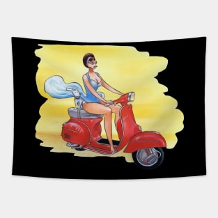 Girl On Bike With Dog Tapestry