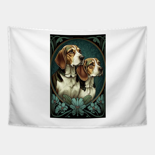 Two Beagles - Art Nouveau Style Tapestry by ArtNouveauChic