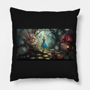 Alice in Wonderland. "Tea Party with the Mad Hatter and the Cheshire Cat" Pillow