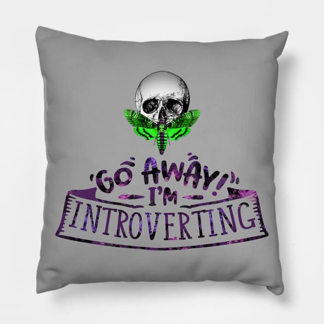 Go Away I'm Introverting - Skull Moth - acid green - Anti-Social Butterfly collection. Pillow by Wanderer Bat