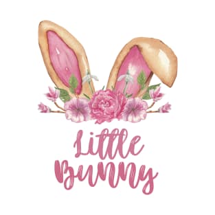 Little Bunny - Easter Bunny Ears with Pink Flowers T-Shirt