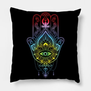 Colourful Green-eyed Hamsa Pillow