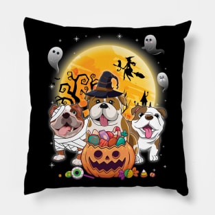 English Bulldog Dog Mummy Witch Moon Ghosts Happy Halloween Thanksgiving Merry Christmas Day Pillow