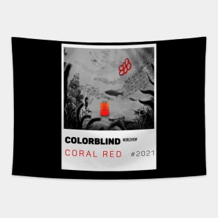 CORAL RED - white card  by COLORBLIND WorldView Tapestry