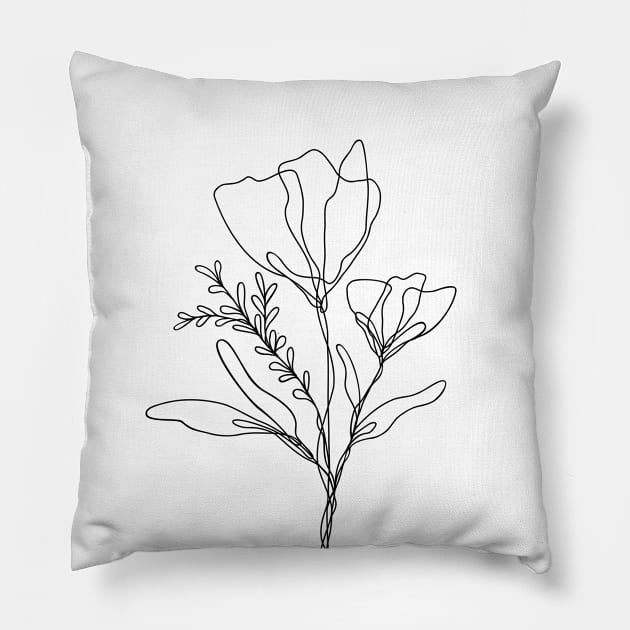 Wildflower Line Art | Floral Botanical Minimalist Lineart Pillow by RachelFCreative