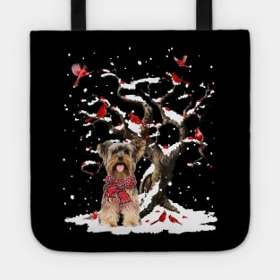 Yorkshire Terrier Scarf Cardinal Snow Christmas Tote