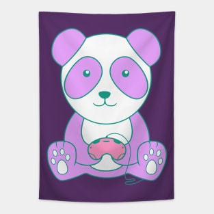 Purple Gaming Panda With Controller Tapestry