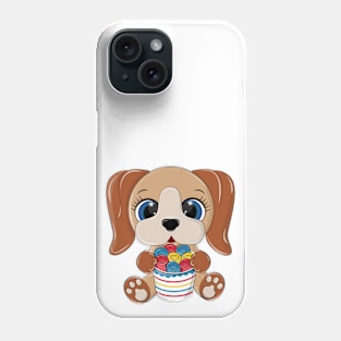 Brown puppy with ice cream in his paws. Phone Case