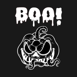 Terrifying Pumpkin with a Startling 'BOO': A Spine-Chilling Surprise T-Shirt