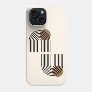 Arches and gold sun minimal black line art on parchment Phone Case