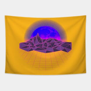 Vaporwave Geometry Lines Moonset Sunset Tapestry