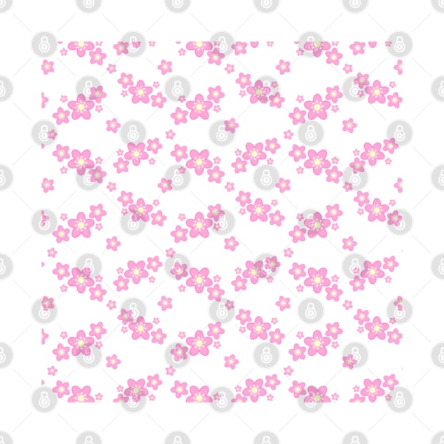 Cherry Blossom Sakura Flower Clusters Pattern in White Background by Kelly Gigi