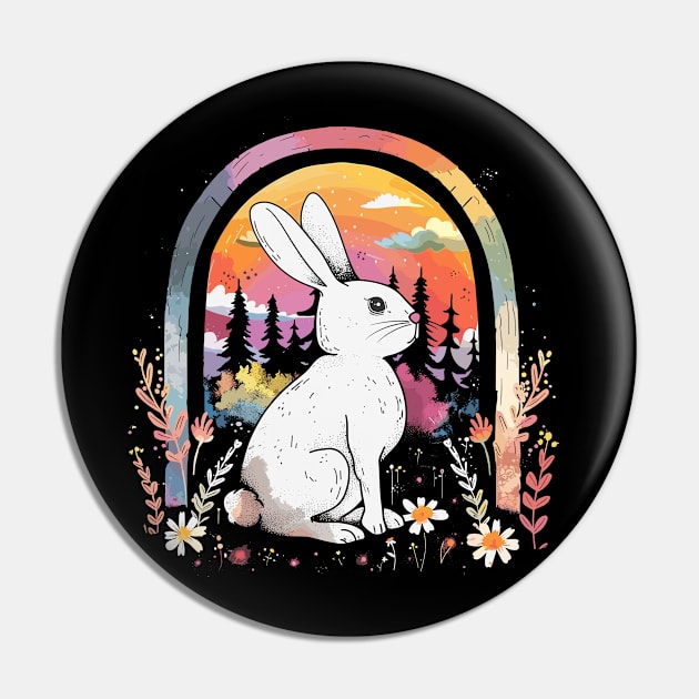 Botanical Spring Flowers Rabbit Nature Rainbow Rabbit Breeds Lovers Pin by RetroZin