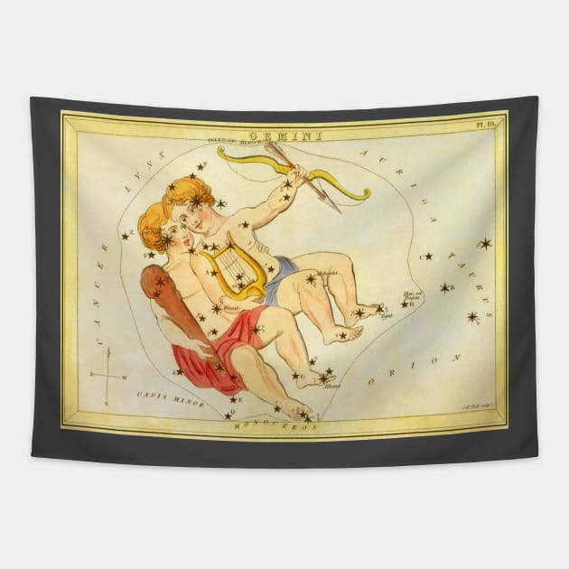 Gemini the Twins, from Urania's Mirror, Vintage Signs of the Zodiac Tapestry by MasterpieceCafe