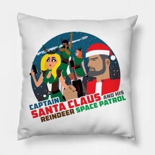 Captain Santa Claus And His Reindeer Space - with white border Pillow