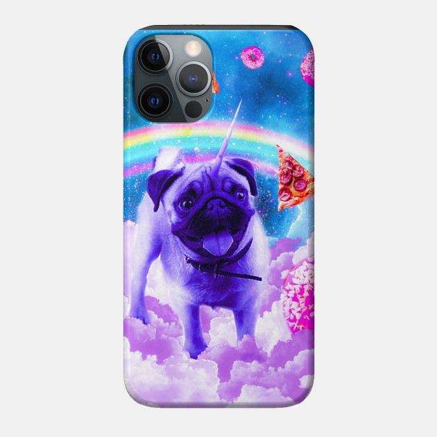 Rainbow Unicorn Pug In The Clouds In Space - Pug - Phone Case