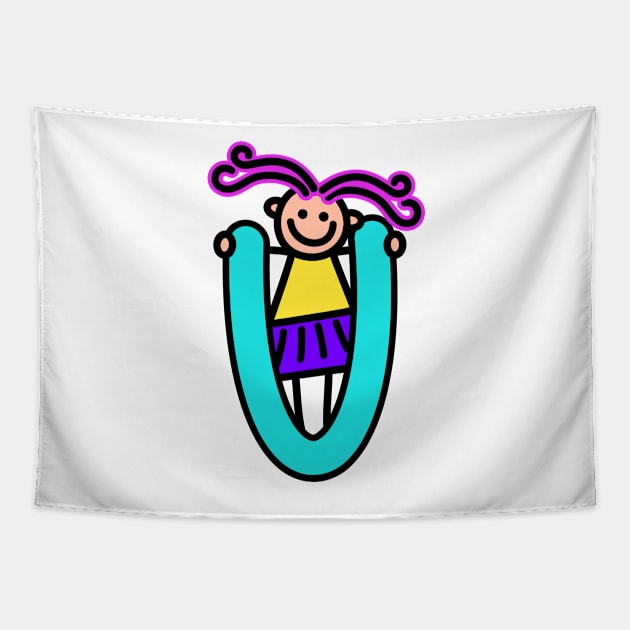 Letter U for girls alphabet Kids Colorful Cartoon Character Tapestry by funwithletters