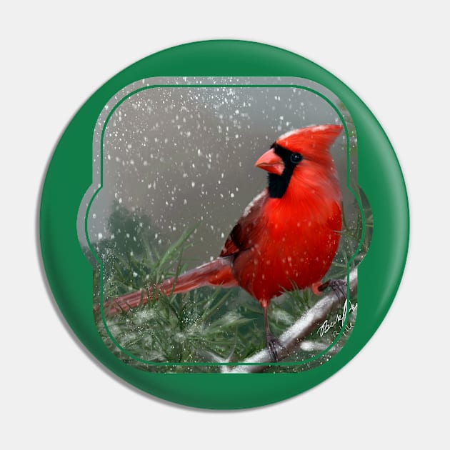 Winter Cardinal Pin by BHDigitalArt