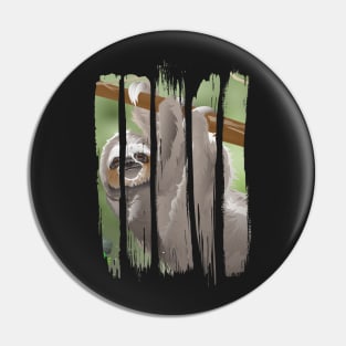 Beautiful happy sloth hanging on the tree Pin