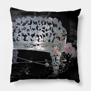 White Garden Bench Classic Pink Rose Selective Coloring Pillow