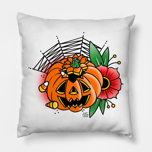 Old School Pumpkin Pillow by Mhaddie