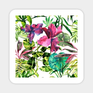 Seamless tropical flower, plant and leaf pattern background Magnet