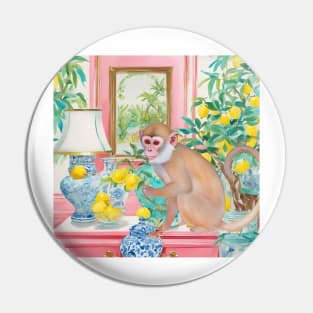 Preppy monkey and lemon tree in chinoiserie interior Pin