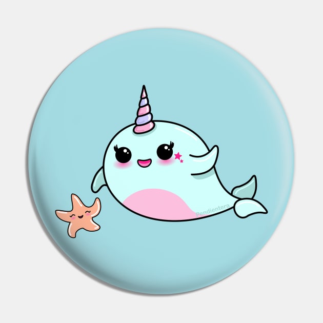 Cute Narwhal and Starfish Pin by Pendientera