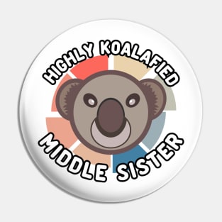 Koala Bear Highly Koalafied Middle Sister Text Black Outline Pin