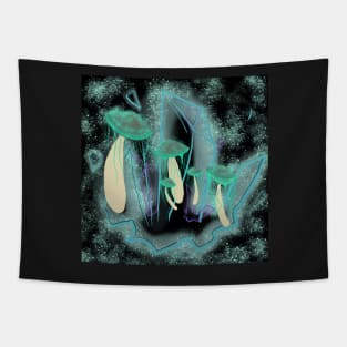 Glowing Mushrooms and Crystals Tapestry