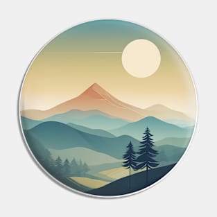 Vintage Retro Minimalistic Forest mountain horizon sticker - Tranquil Mountain Sunrise Art Pin