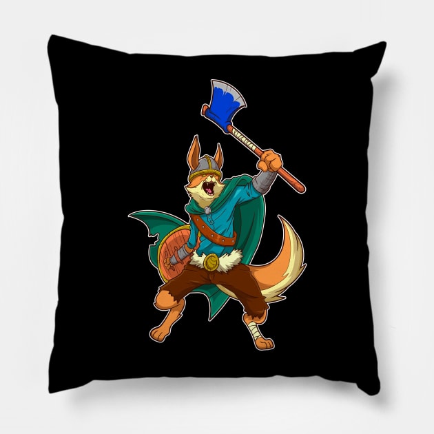 comic animals fox viking Pillow by Modern Medieval Design